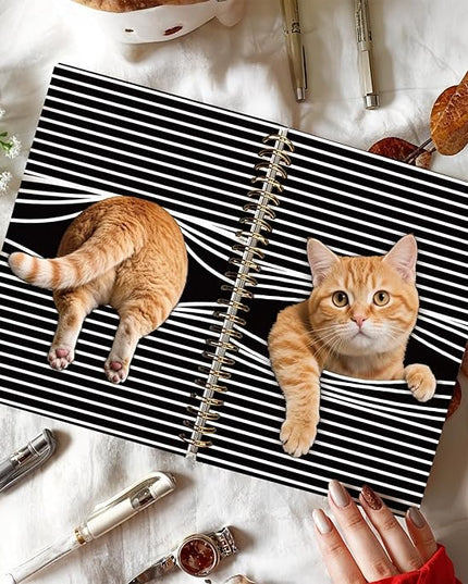 Funny Orange Tabby Cat Notebook Journal, Orange Cat Gifts Notebooks for Women, Pet Lovers Gifts Journal, Black and White Striped Cute Kitten Hardcover Spiral Notebook 5.5x8.3 Inch