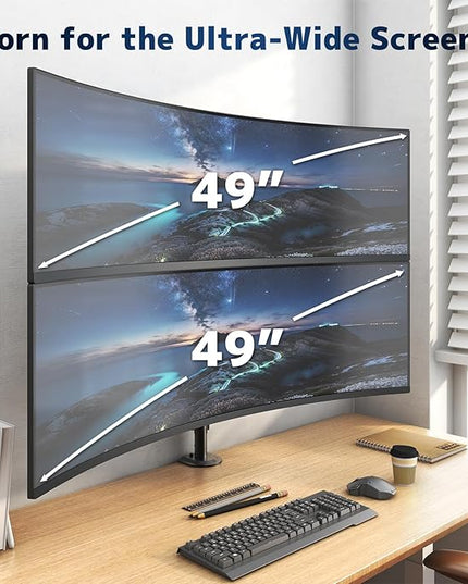 Heavy Duty Dual Monitor-Arm for 17-49'' - Double Vertically Stacked Monitor Mount, Extra Tall Ultrawide Desk Stand Holds up to 44 lbs per Screen, Vesa 75/100, Black