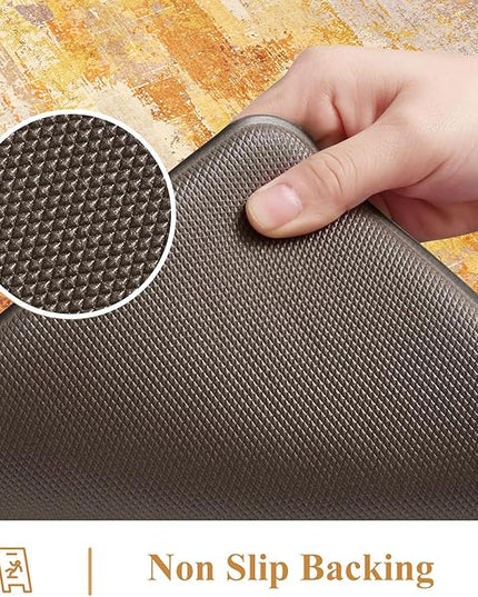 Collive Kitchen Mats Cushioned Anti Fatigue, Fall Modern Abstract Kitchens Floor Mat Non Skid Waterproof Sink Rugs, Memory Foam Comfort Standing Carpet for Office, 20" x 47" + 20" x 32"-Orange