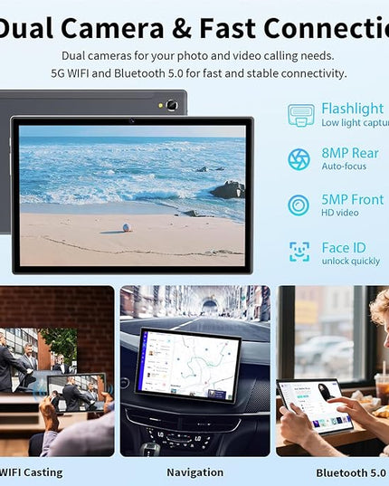 2026 Android Tablet with Keyboard, 24GB+128GB+2TB Expand, 10 inch Android 15 Tablet with Gemini AI, 8000mAh, BT 5.0, GMS Certified, 5G/2.4G WiFi, Tablets Pc with Mouse, Case, Stylus-Green Case