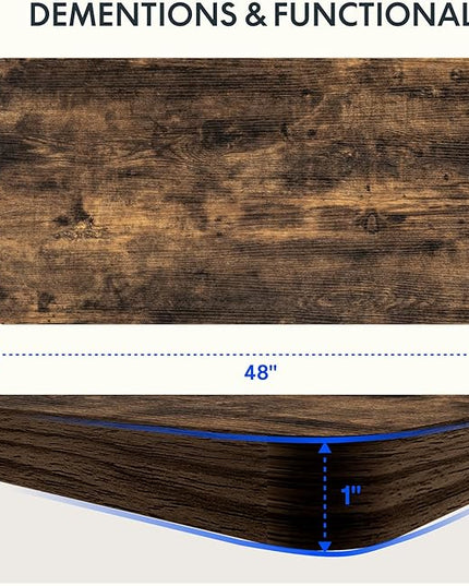 FLEXISPOT One-Piece Electric Standing Desk, 48 x 24 Inches Adjustable Desk with Seamless Desktop, Memory Controller Height Adjustment (Black Frame + Rustic Desktop, 2 Packages)