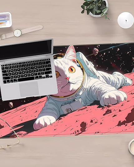 Cat Desk Mat Full Desk Mouse Pad Gaming Mat XXL, Fun Desktop Mats Computer Keyboard Pad Extra Large Mouse Mat, Laptop Mat with Stitched Edges, Office & Home Decor for Women 31.5" x 15.7"