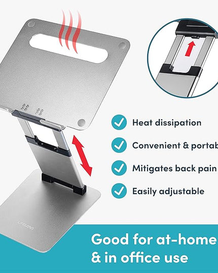 Laptop Stand for Desk, Ergonomic Sit to Stand Laptop Holder Convertor, Adjustable Height from 2.1" to 13.8", Supports up to 22lbs, Compatible with MacBook, All Laptops Tablets 11-17" - Silver