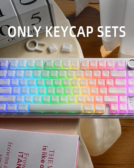 XVX Jelly Keycaps, Ceramic Style Keyboard Keycaps, White Shine Through Keycap Set OEM Profile Compatible with 61/68/84/87/98/100 ANSI and ISO Layout MX Switches Mechanical Keyboard