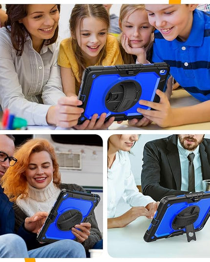 Timecity Case for iPad 9th/ 8th/ 7th Generation 10.2 inch - Heavy Duty Protective Cover with Screen Protector, Rotating Stand, Shoulder Strap & Pencil Holder | Kids-Friendly (Dark Blue)