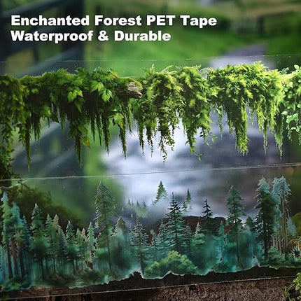 AuriicLeaf Forest Adventure Transparent PET Scrapbook Tape Set with Clip - 4 Rolls Tree and Landscape Scenery Design Stickers for Journals Planners Crafts and Gift Ideas