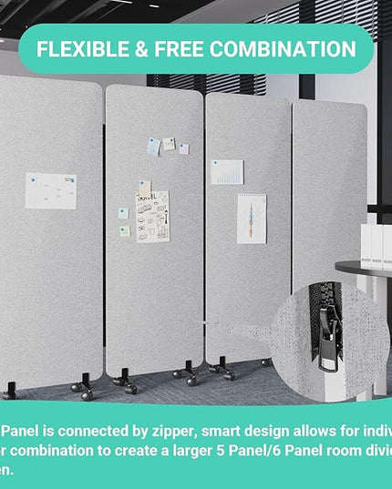 Soundproof Room Divider W/Wheels, 66in Office Dividers for Sound Proofing & Reducing, Sound Proof Dividers for Office Partitions Portable Acoustic Wall Divider (Cool Grey, 4 Panel-95''Wide)