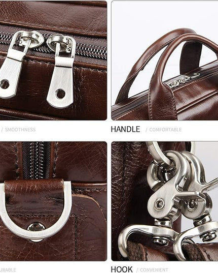 Augus Leather Laptop Briefcase for Men,Waterproof Travel Messenger Duffle Bags 15.6 Inch Laptop Bag