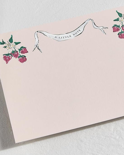 Minted Strawberry Queen Stationery Set, Set of 10, Flat Note Cards & Envelopes for Invitiations and Handwritten Thank You Messages, Strawberries & Vintage Banner, Gifts for Women, Luxurious Paper