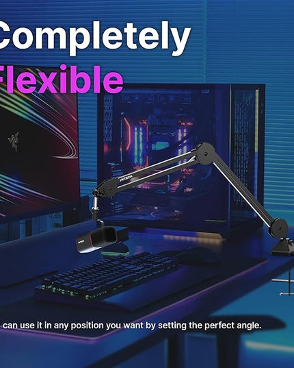 IXTECH Microphone Boom Arm Stand, Heavy Duty Adjustable Mic Stand with Cable Ties, Desk Mount Arm Stand for Gaming Streaming Podcasting.