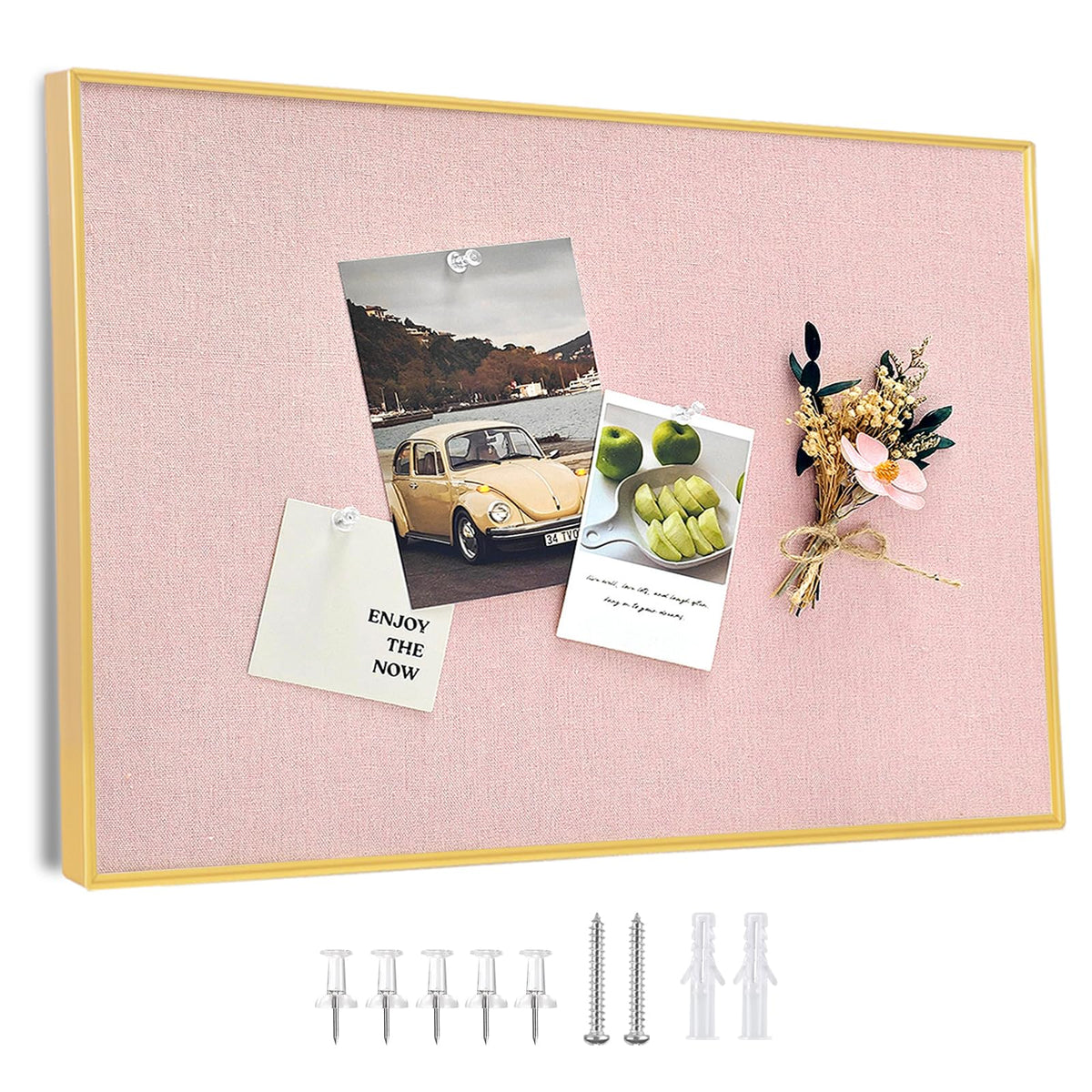Aitakatta Bulletin Board with Golden Aluminum Frame, Pink Fabric Cork Board for Walls, 17 x 13 inches Pin Board with Push Pins for Office Home(G-AL,PK,4333)