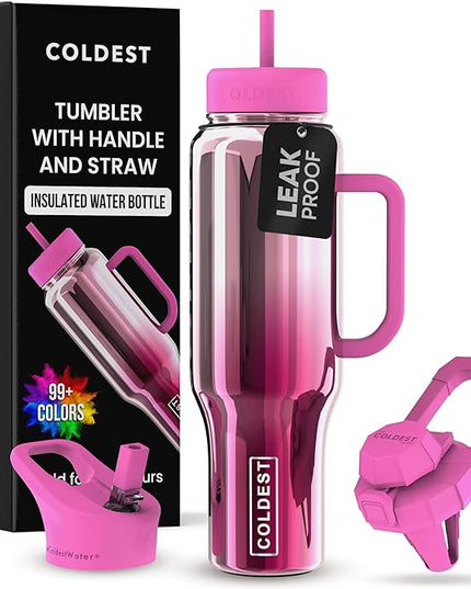 Coldest Tumbler with Handle and Straw - 100% Spill Proof Tumbler with Straw (3 Lids) - Stainless Steel Insulated Leakproof Tumblers for Women & Men - Cup Holder Friendly - 46 oz (Tour De Nova)