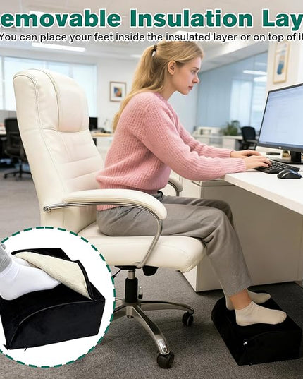 Adjustable Foot Rest Under Desk Removable Warmer Pocket Desk Foot Stool with High-Density Foam and Washable Cover Ergonomic Black Leg Rest for Home Office
