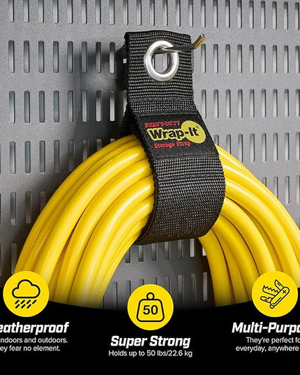 Heavy-Duty Wrap-It Storage Straps, 13-inch (6 Pack) - Hook and Loop Extension Cord Organizer Hanger, Cord Wrap, Cable Straps for Cables, Hoses, Rope for Home, RV and Garage Storage and Organization