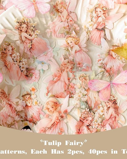 SIBLYMONA Vintage Fairy Stickers 120Pcs Transparent Stickers for Scrapbooking Journaling, Floral Butterfly Cottagecore Junk Journal Scrapbook Supplies, Rub On Transfers for Crafts (120, Pink)