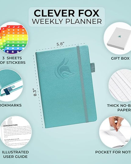 Clever Fox Planner – Undated Weekly & Monthly Planner for Productivity, Time Management & Goals – Organizer Journal – A5 (Aquamarine)