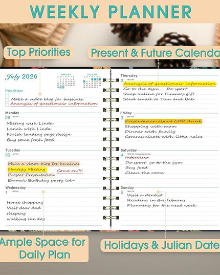 Ymumuda 2026 Planner, Daily Weekly and Monthly Planner，Jan 2026 - Dec 2026, 8.4" x 6.3", 2026 Calendar Planner Book with Tabs, Spiral Notebook with Inner Pocket for Office Home School Supplies