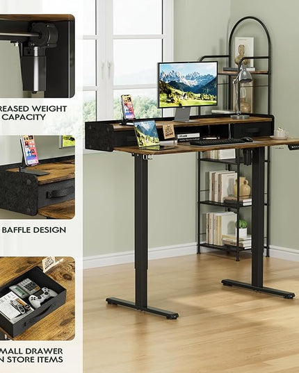 Homall Electric Standing Desk with 2 Drawers, Adjustable Height Computer Desk with Monitor Shelf Sit Stand Table with Splice Board Quick Install for Home Office (Rustic Brown, 48 Inch)