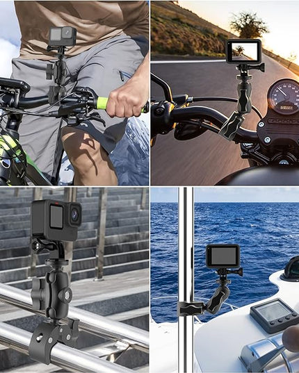 Taisioner Super Camera Clamp Mount Double Socket Arm 1/4"-20 Ball Head Adapter Gopro Accessories Suitable for GoPro AKASO DJI Action Insta360 or DSLR Digital Camera Monitor/LED Lights/