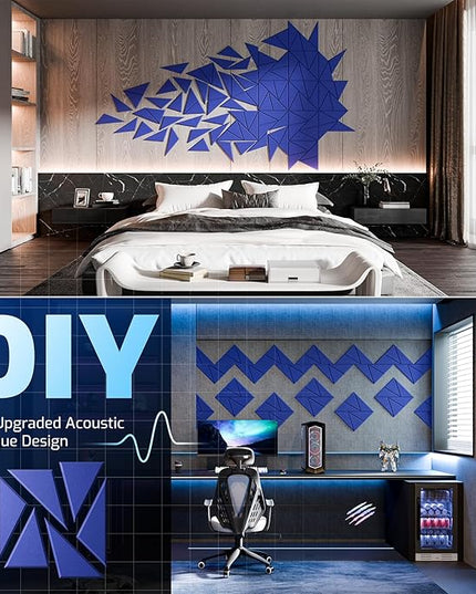 22 Pack Acoustic Panels with Self-Adhesive, 12"X 12"X 0.4"Sound Proof Foam Panels, Sound Panels High Density, Soundproof Wall Panels for Home Studio Office Blue
