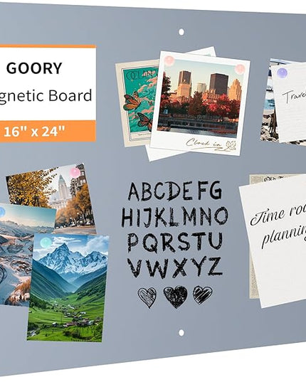 GOORY Magnetic Wall Board - 16" x 24" - Memo & Vision Bulletin Board for Home, Office and Classroom - Pre-drilled Mounting Screws Large Frameless Magnet Silver Wall Board