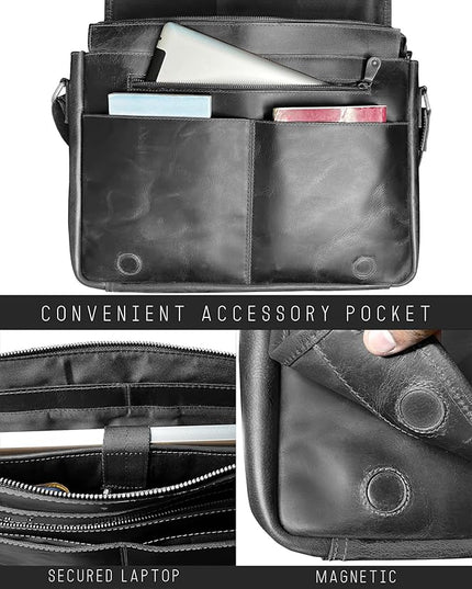 Leather Messenger Bag for Men 16" Full Grain Leather Laptop Bag Vintage Crossbody Office Satchel Travel Shoulder Bag