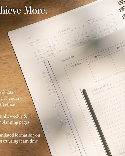 Anecdote 2026 Planner (8.5" x 10") Daily Planner Weekly Monthly Planner - 52 Weeks w/Library Buckram Cover, Brass Spiral - A4 Size Bleed-Resistant Paper – Evergreen