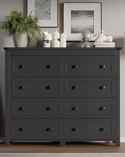 BORNOON Tall 8-Drawer Dresser, Modern Wooden Storage Chest of Drawers, Dresser TV Stand, Wood Drawer Organizer with Metal Handles for Bedroom, Living Room, Hallway