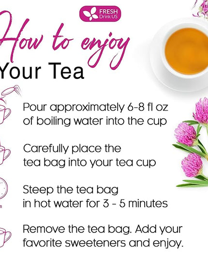 FreshDrinkUS, Premium Red Clover Herbal Tea– 135 Tea Bags – Pure – Naturally Smooth & Mild Flavor – Premium Quality, Eco-Conscious Packaging. Caffeine-Free. Gluten Free. Vegan