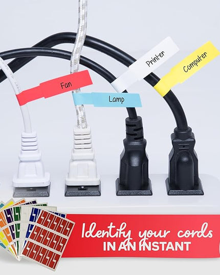 XFasten Cable Labels Tags for Cable Management 240 pcs Waterproof Cord Labels for Electronics 8 Colors Easy to Write On and Smudge-Resistant for Ethernet Cord, Charger, Audio Wires