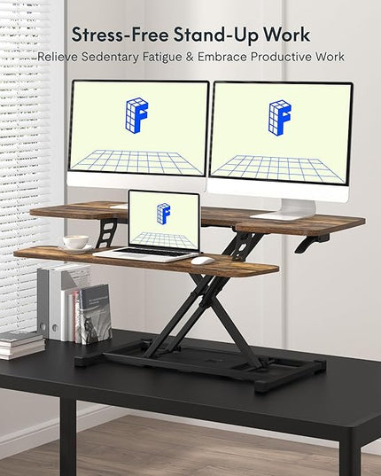 FLEXISPOT FLXISPOT 42-inch Standing Desk Converter, Sit to Stand Dual Monitor and Laptop Workstation with Wide Keyboard Tray, Rustic Color