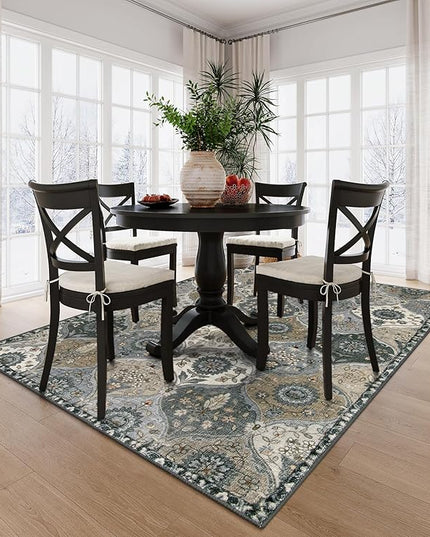 Lahome Moroccan Washable Living Room Rug, 5x8 Rugs for Bedroom Dining Room, Soft Non-Slip Non Shedding Boho Distressed Throw Carpet for Nursery Office, Grey