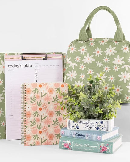 Steel Mill & Co Cute Mini Spiral Notebook, 8.25" x 6.25" Journal with Durable Hardcover and 160 Lined Pages, Star Floral, Blush
