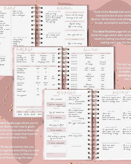 PLANBERRY Hourly Schedule Planner Premium – Undated Weekly Organizer with Time Slots & Monthly Budget – Time Management, Goal Setting, to-Do List & Habit Tracker –6.9″x8.5″(Rose Gold)