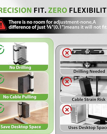 Under Desk PC Mount - No Drilling 44 Lb PC Holder Under Desk, PC Mount for Standing Desk Fits Only 2 9/16''×1 3/4'' Desk Legs, Black