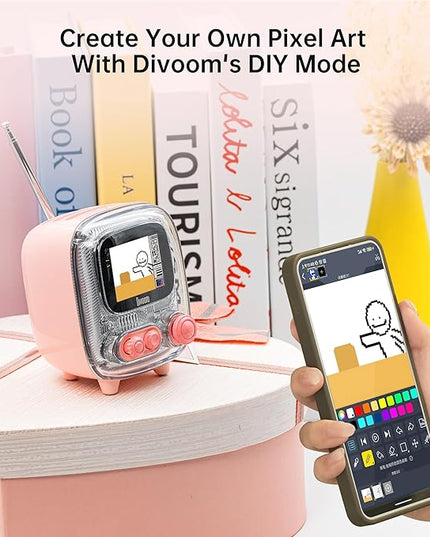 Divoom Tiivoo-2 Retro Bluetooth Speaker with FM Radio,Pixel Art Portable Mini Cute Wireless Small Speaker,Vintage Decor Suitable for Party Office Desk Home Bedroom Kitchen,Gifts for Women Men,Pink