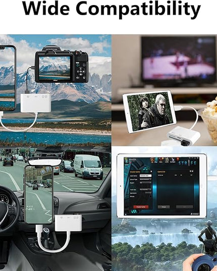 SD Card Reader for iPhone Lightning to 4 in 1 USB Camera Adapter Compatible Female OTG Micro SD TF Memory Card Reader for iPad with Charging Port