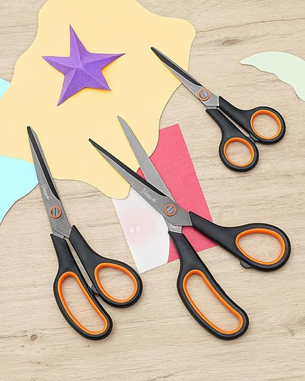 Scissors, 3-Pack Titanium Coated Non-Stick Scissors (8.5’’, 7.5’’, 5.5’’), Comfort Grip, All-Purpose Cutting Tools for Office, Craft, Sewing