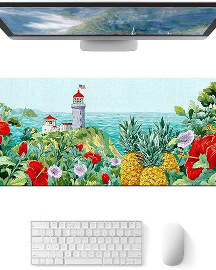 Mouse Pad Gaming Mousepad 31.5 x 11.8 Inch Coastal Lighthouse Tropical Floral Artwork and Smooth Diatomite Large Keyboard Mat XL Mouse Pad for Home and Office Desk Accessories