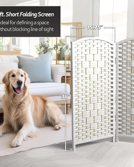 Red Lantern 3 ft. Short Diamond Weave Fiber Folding Screen - White - 8 Panel