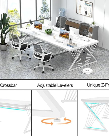 FOLUBAN Modern White Desk, Rustic Wood and Metal Computer Desk for Home Office, Simple Writing Work PC Desks for Bedroom, Industrial Study Gaming Table for Living Room, White, 53 Inch