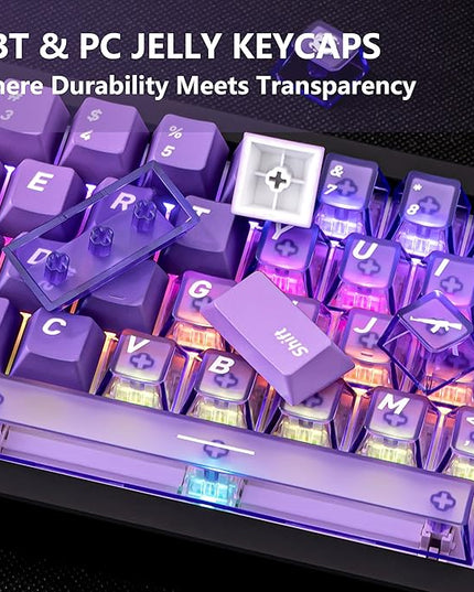 Gradient Grape Purple Clear keycaps，Cherry Profile Key caps Purple Crystal keycap Set，PBT+PC Material Keycaps 160 Keys Custom Key caps Compatible with ANSI/ISO, TKL, Full-Sized Layout