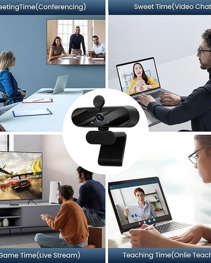 USB HD 1080P Video Webcam and Wide Angle Camera with Built-in Microphone and Rotatable Tripod,for Laptop Computer or Desktop PC,Great for Live Streaming.Calls.Video Conferencing(Black)