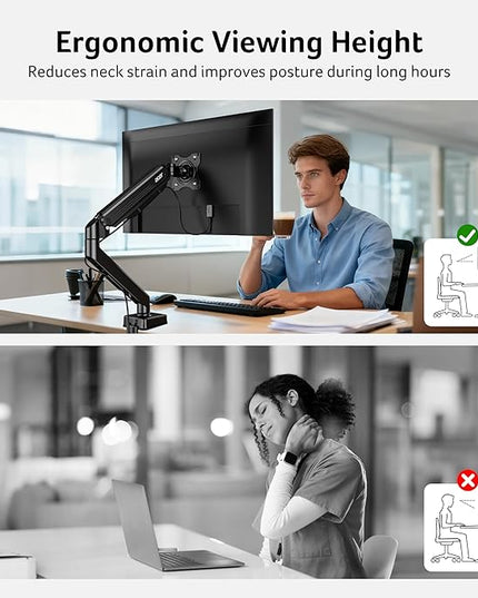 Acer Single Monitor Mount, Fully Adjustable Monitor Arm Fits 17 to 34 Inch Screens, Gas Spring VESA Mount with C-Clamp & Grommet Base, Computer Desk Arm with Tilt Swivel Rotate Supports 4.4-19.8 lbs