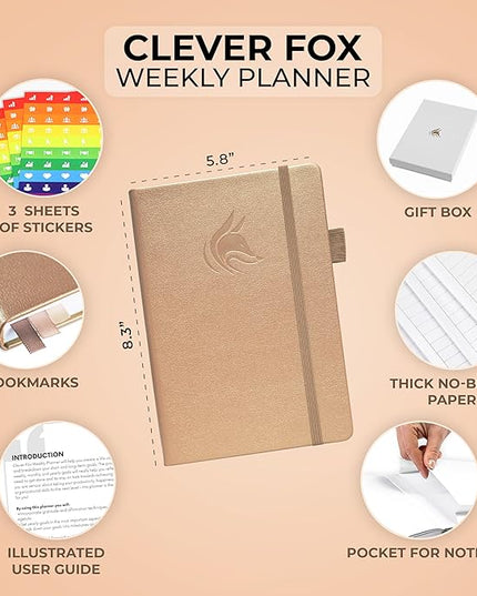 Clever Fox Planner – Undated Weekly & Monthly Planner for Productivity, Time Management & Goals – Organizer Journal – A5 (Pearl)