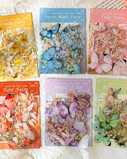 SIBLYMONA Vintage Fairy Stickers 240Pcs Transparent Stickers for Scrapbooking Journaling, Floral Butterfly Cottagecore Junk Journal Scrapbook Supplies, Rub On Transfers for Crafts (240, Pink&Blue)