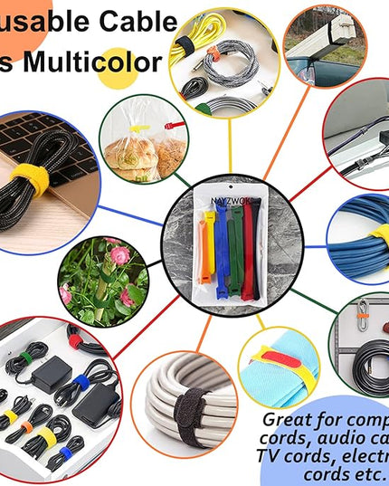80pcs Cable Ties Reusable Multicolor Wire Ties Cable Management Cord Ties Reusable for Electronics Hook and Loop Cable Ties for Computer 4 6 8 Inch with 6 Colors