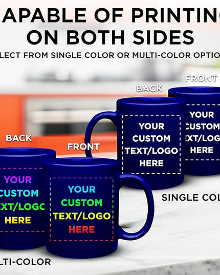 Custom Ceramic Coffee Mugs 11 oz. Set of 10, Personalized Bulk Pack - Coffee cup set, Iced coffee cup, Gaming mug - Royal Blue