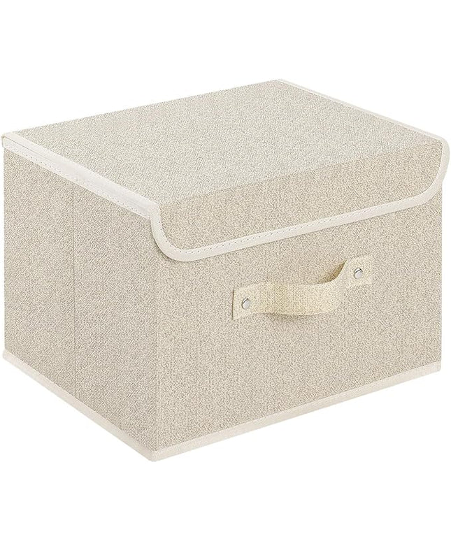 Storage Boxes, Collapsible Storage Bins with Lids, Cotton and linen cloth Storage Baskets with Handle, for Books, Closet, Bedroom, Home, 10.2x7.9x6.7 in, Grey and Beige