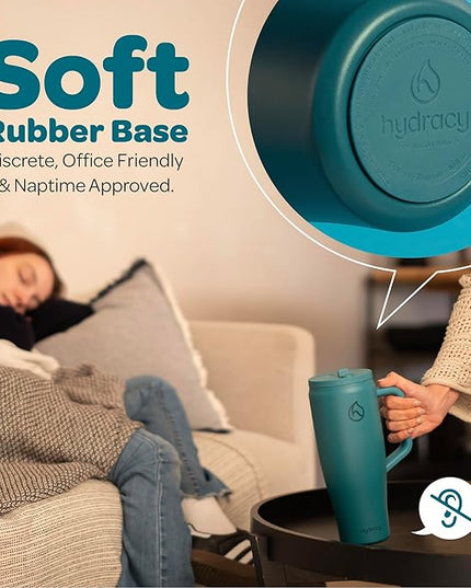 Hydracy Soulmate Insulated Tumblers with Handle and Stainless Steel Straw - 100% Leakproof Reusable Insulated Cup - Cupholder Friendly Rubber Base Travel Mug - Twilight Teal